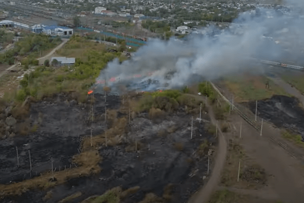 В Самарской области 98 человек, пожарные поезда и ИЛ-76 тушат горящую траву и камыш 